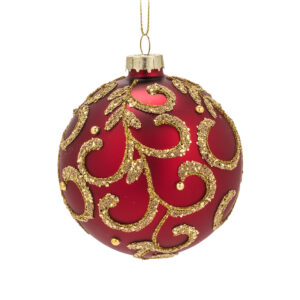 Red Ball Ornament with Gold Filigree