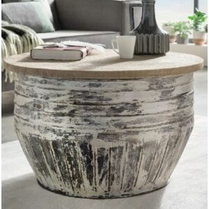 Round Iron Coffee Table - white w wood top