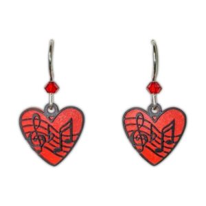 Earrings Red Heart with Black Music