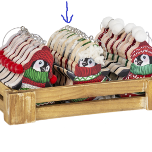Flat Wood Penguin Ornament with white toque