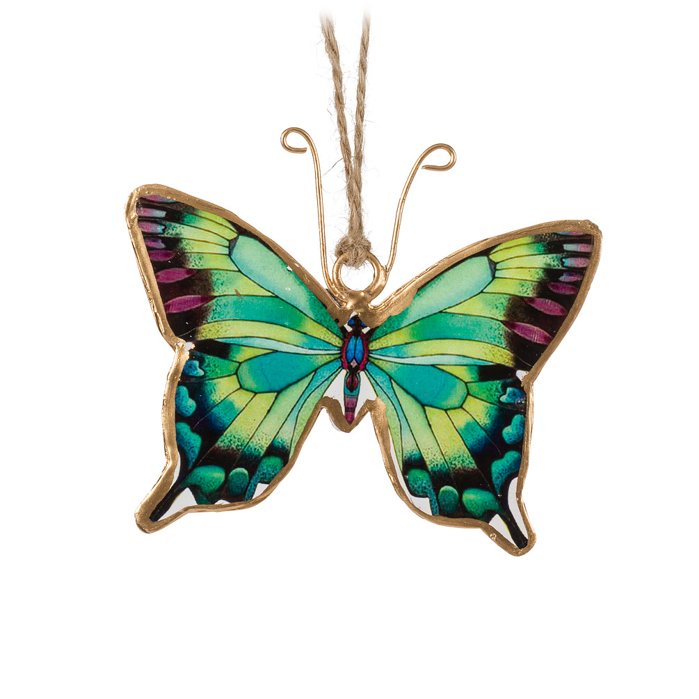 Butterfly Ornament Green Malachite metal