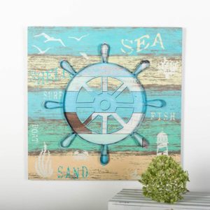 Wood and Metal Sea Steering Wheel Art