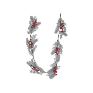SNOWY PINE WITH RED BERRIES GARLAND 63in