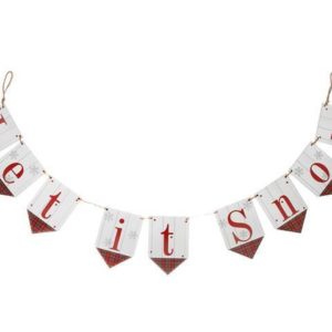 HANGING PLAID WOOD LET IT SNOW BANNER 60x6in