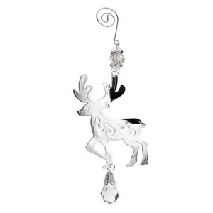Flat Silver Metal Ornament  - Reindeer
