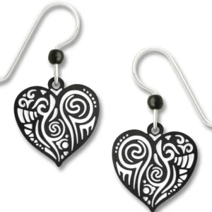 Black & white 'Maori' pattern heart Earrings