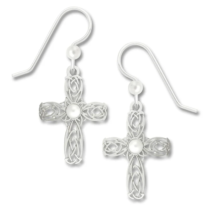 Celtic-Style Cross w/ Pearl Earrings