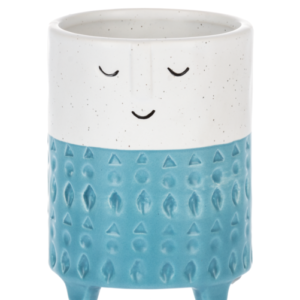 Tall Face Planter with Blue Stripe