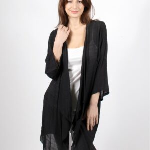 L/XL Solid Long-Sleeved Maxi Cardigan BLK