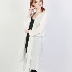 L/XL Solid Long-Sleeved Maxi Cardigan WHT