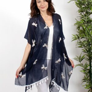Oversized Dragonfly Kimono W/ Tassels NAVY