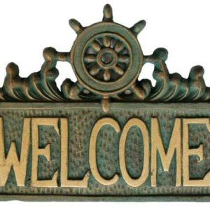 Welcome cast sign with ship wheel