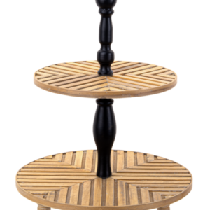 Wooden Two Tier Pedestal Stand Chevron Inlay