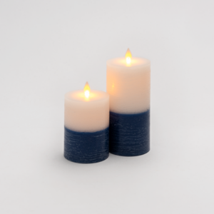 LED candle White & Navy Molten Pillar