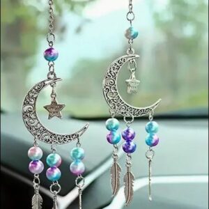 Dream Catcher MOON car charm with pink & blue colour beads