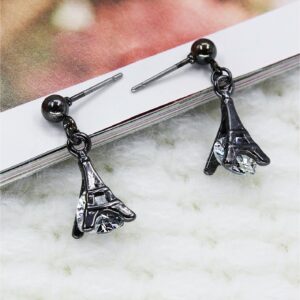 Rhinestone Eiffel tower drop earrings Black