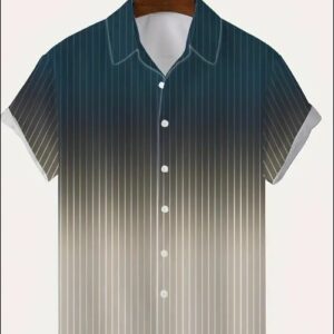 Men's Gradient khaki digital print short sleeved shirt Khaki XXL