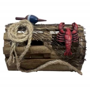 Lobster Trap With Ropes Lobsters And Fishing Net, Brown, Red