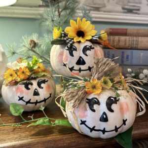 Decorated real white mini pumpkin