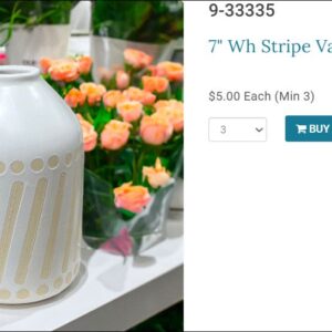 7" white striped vase