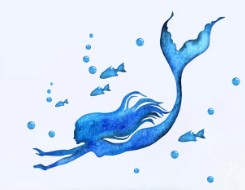 Wall decal sticker blue swimming mermaid