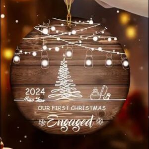 Acrylic Wooden Ornament, 2024 First Christmas Engaged