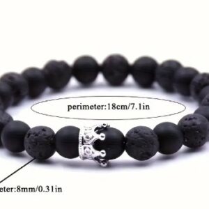 Vintage Lava stone beaded bracelet -black with gold crown
