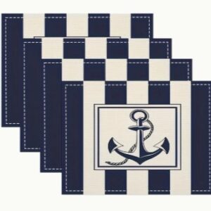 Nautical Anchor navy & white placemats set 4