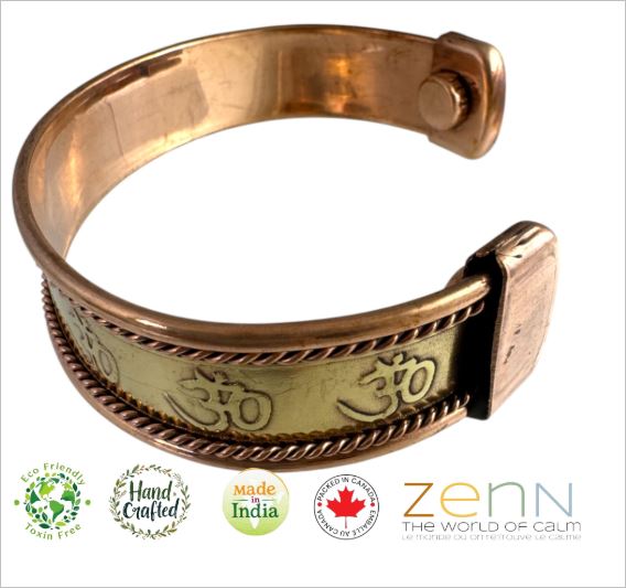 ZenN Pure Magnetic Copper Golden Braided Om Dual Colour Bracelet Unisex