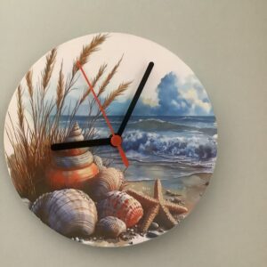 Decoupaged Glass Clock 8" Seascape2