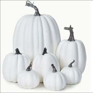 Artificial Pumpkins 7pcs Set - White Plastic Decorative Gourds for Fall Harvest Festivities