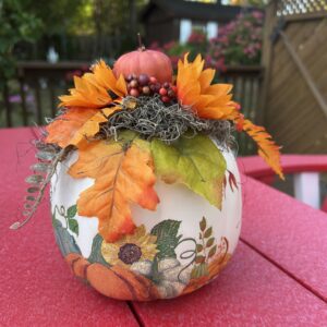 Decoupaged Fall pumpkin 6inch