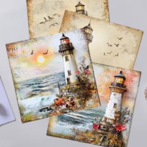 SET OF4 6x6" Vintage Lighthouses