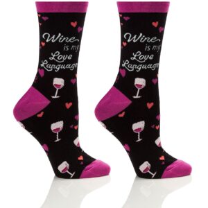 Women's Crew Socks- Wine Love Language