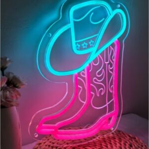 Neon Pink Cowboy boots and Hat light