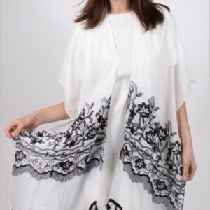 Kimono w/ Tassels Floral Embroidered wht