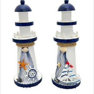 Lighthouse Sailboat & Ship's Wheel