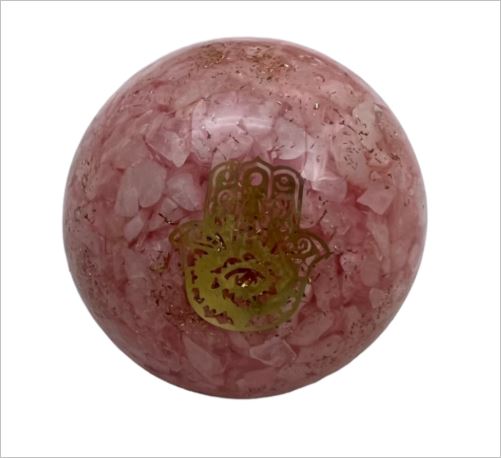Rose Quartz, Orgone, Hamsa Hand Sphere 200g.