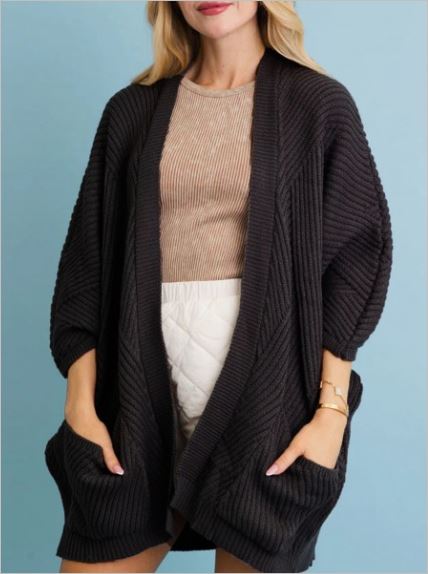 Knit Cardigan with Pockets BLACK