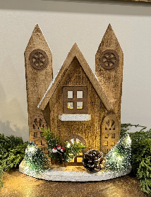 Wooden Cathedral with LED  timer lights